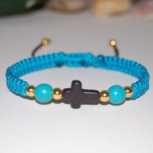 Cross Bracelet,Gemstone Beads,Braided Bracelet,Blue Bracelet
